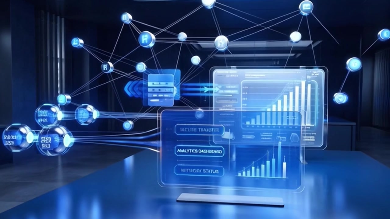 Visualisering af digitalt datanetværk med holografisk analyse-dashboard