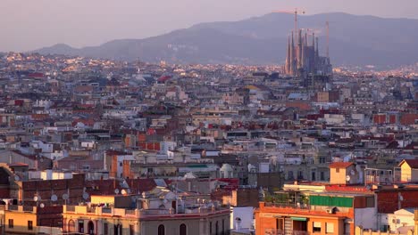 the skyline of barcelona spain with sagrada familia distant