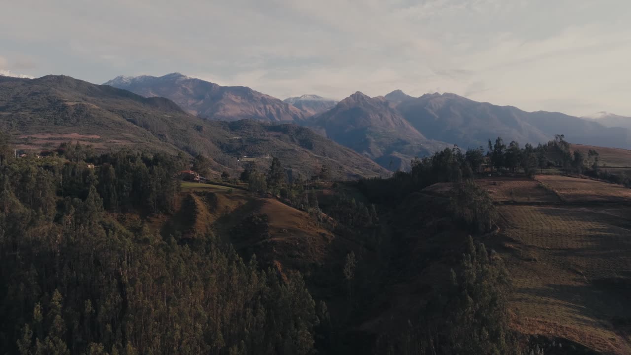 Sloping Mountains Over Andes Highlands Near Lima, Peru. Aerial Wide Shot