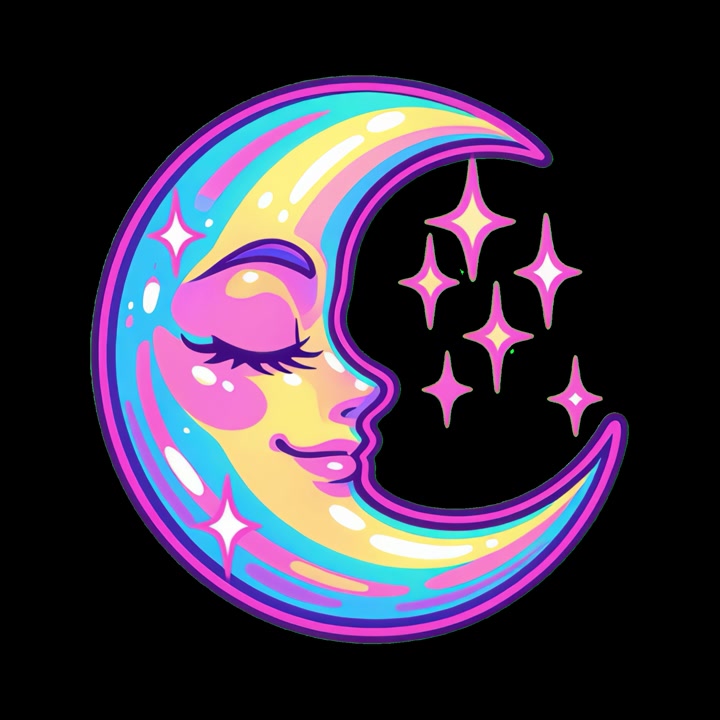 Animated Holographic Crescent Moon Character Blinking