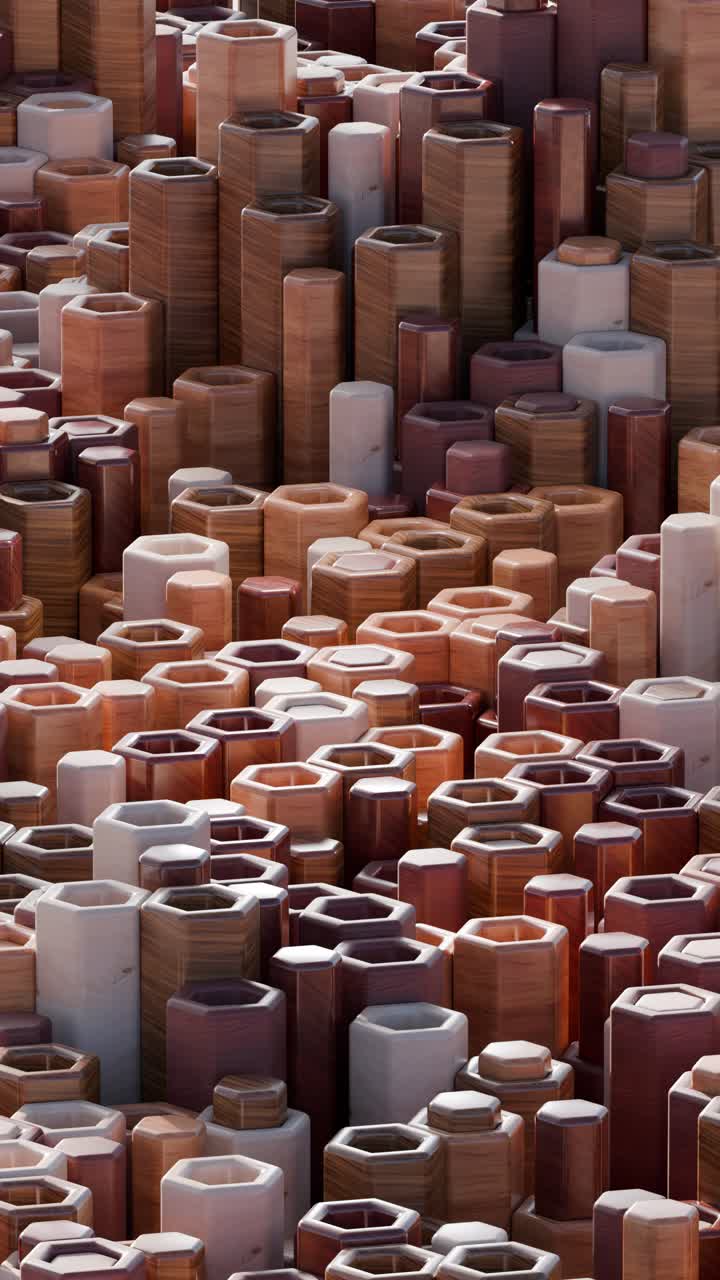 Abstract Geometric Pattern of Wooden Hexagonal Prisms