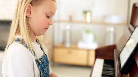 development, young girl and piano for learning