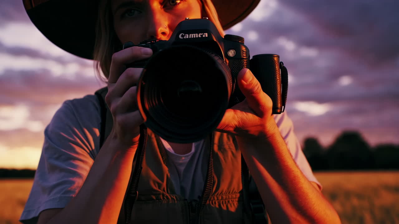 Woman taking a photo at sunset