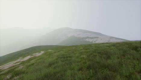 aerial green hills landscape in fog