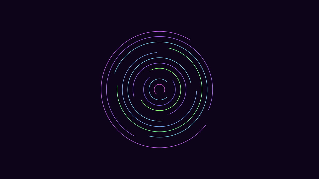 ilusión colorida y círculos de vórtice en degradado negro