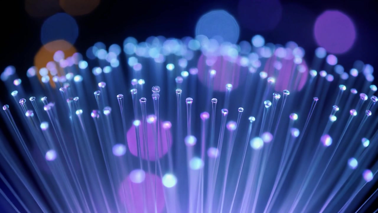 Fiber Optic Cables Glowing with Blue Light