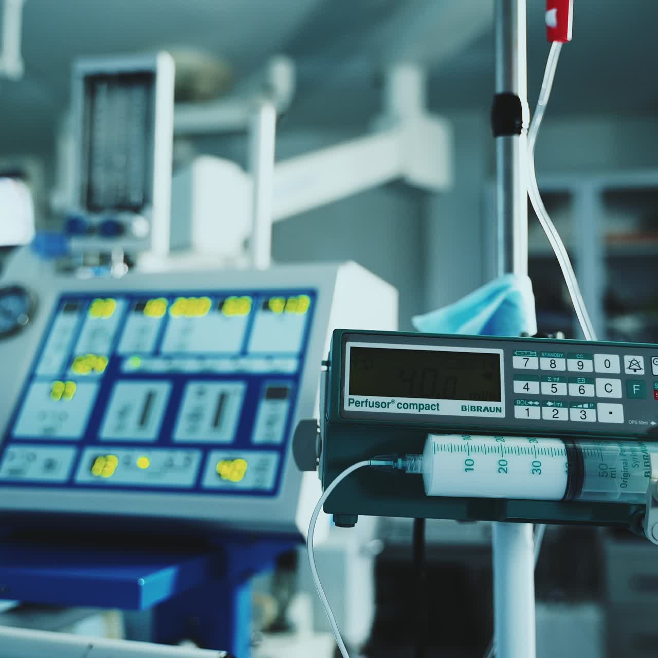 Technological equipment in modern surgical room. Medical appliances necessary for present-day operations