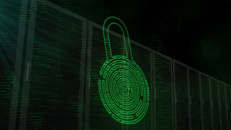 Security padlock icon against multiple servers