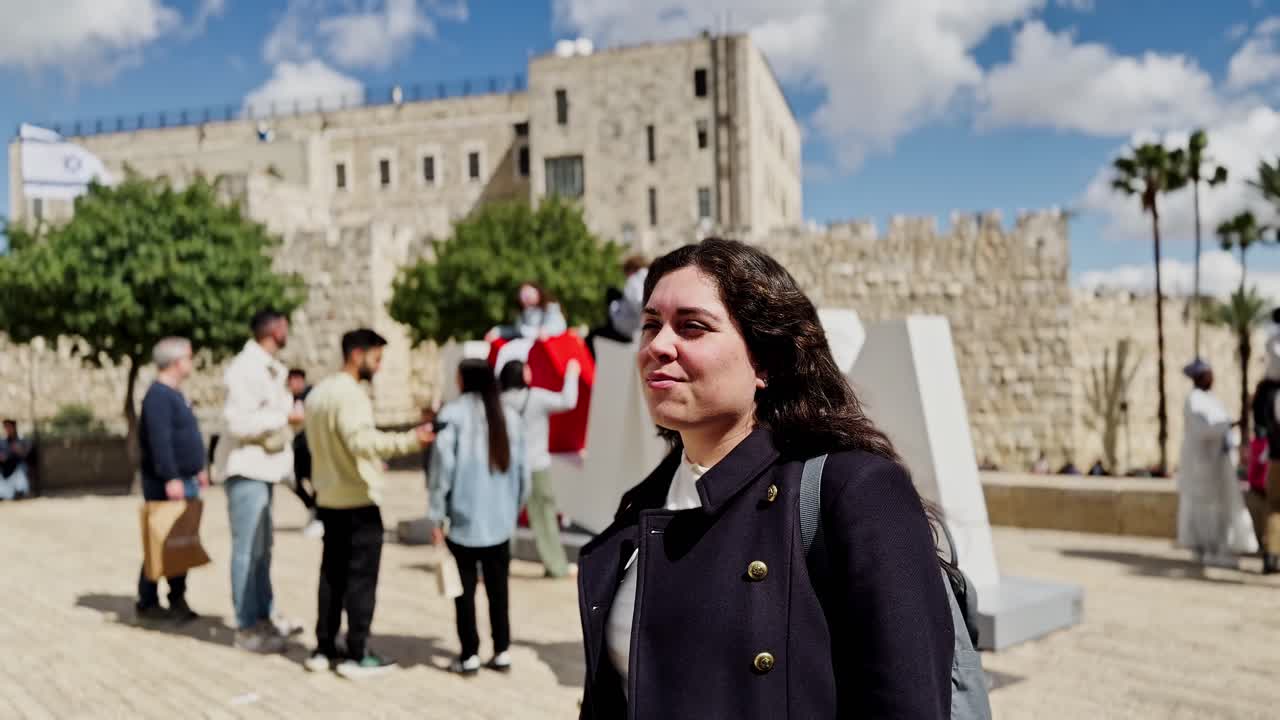 Young Woman Tourist at Historical Site