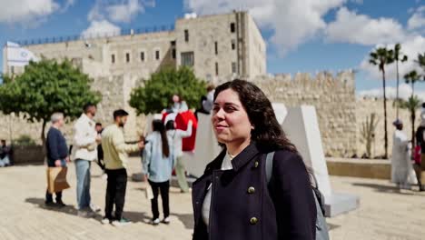 young woman tourist at historical site
