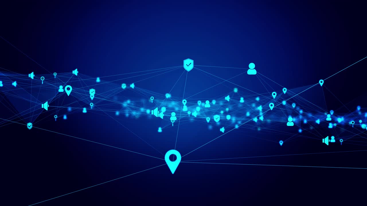 Animation of network of connections and white people icons background global network connections and
