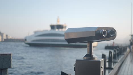 tourist observation point at a waterfront with ferry