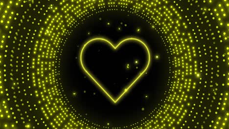 animation of neon heart over flashing yellow light pattern