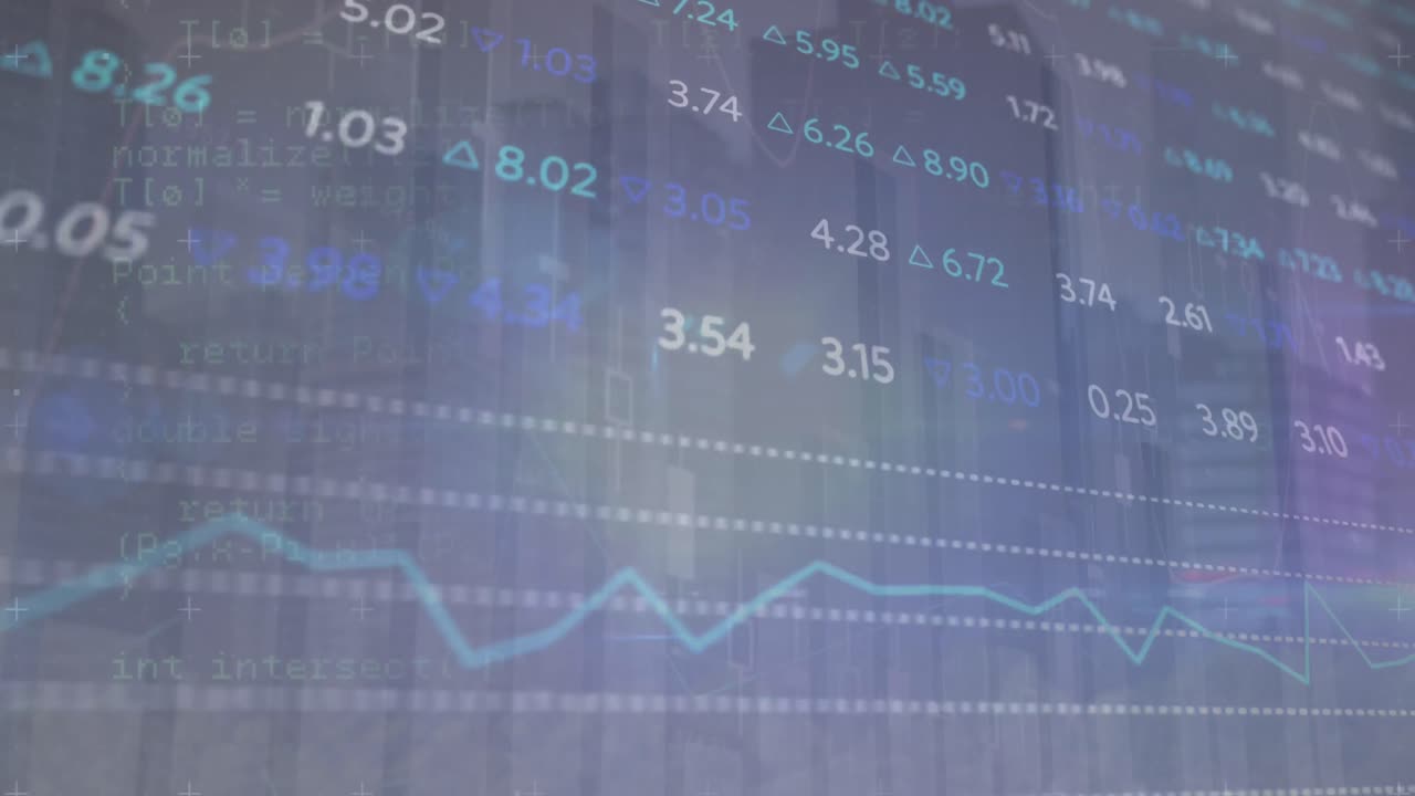 animación de múltiples gráficos, tablero de negociación sobre lenguaje de computadora contra un fondo abstracto
