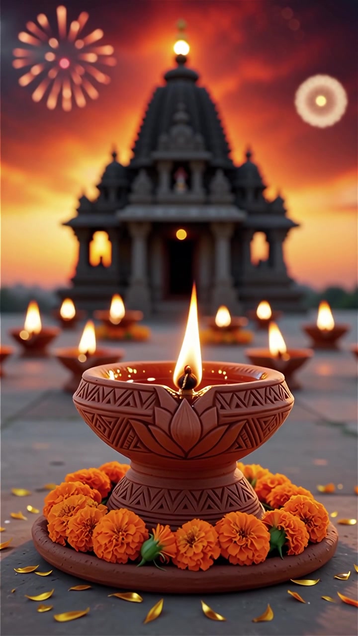 Diwali Festival Background with Lanterns and Traditional Diyas Decorations