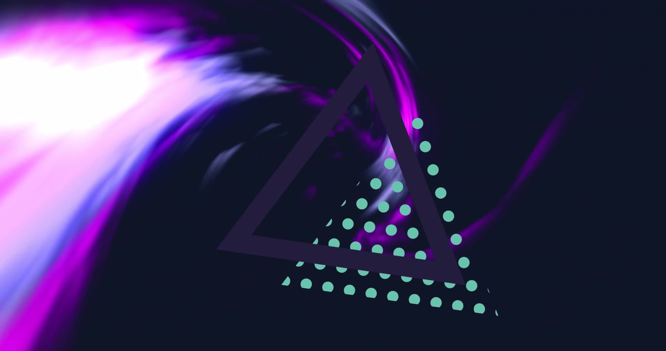 Animation of purple lights and dotted triangle over black background