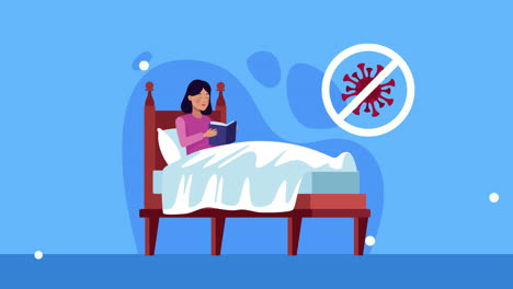 stay at home campaign with woman reading in bed