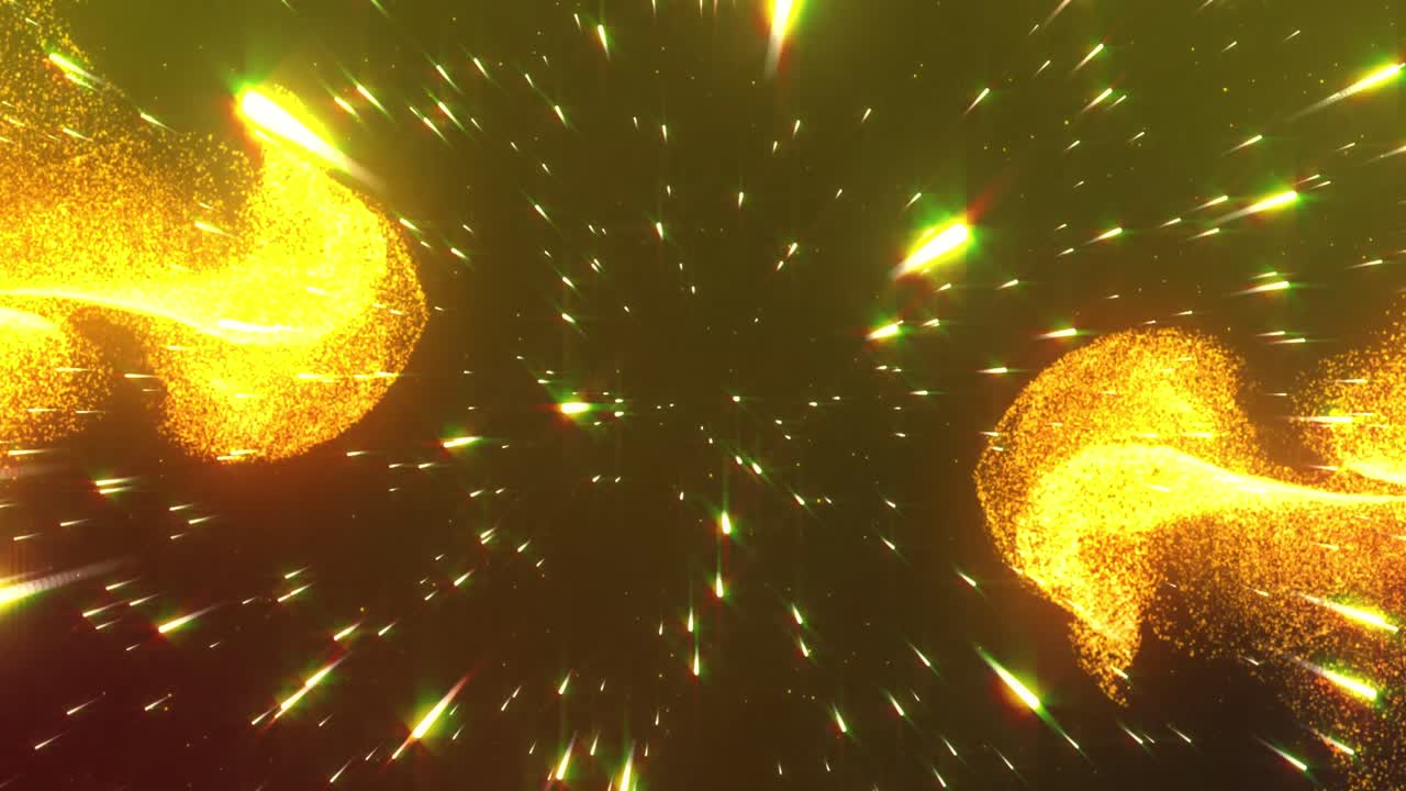 검은 바탕에서 움직이는 밝은 노란색 빛의 트레일의 애니메이션