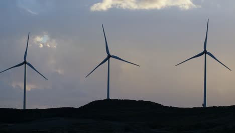 group of windmills for renewable electric energy production. production of green energy with wind and mills to stop global warming and start a better environment future planet. concept of save earth