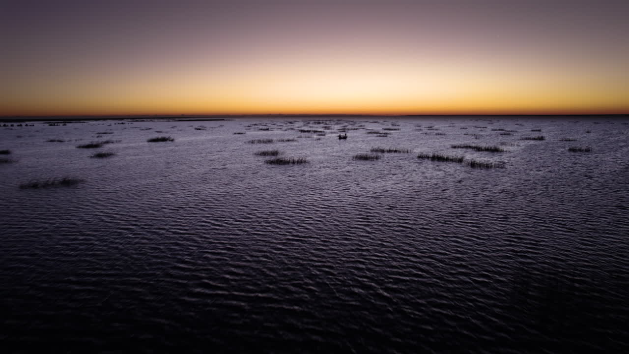 Fishermen on Boat in Lake Okeechobee Dawn Aerial