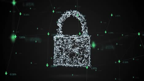 Animation-of-online-security-padlock-with-data-processing-in-background