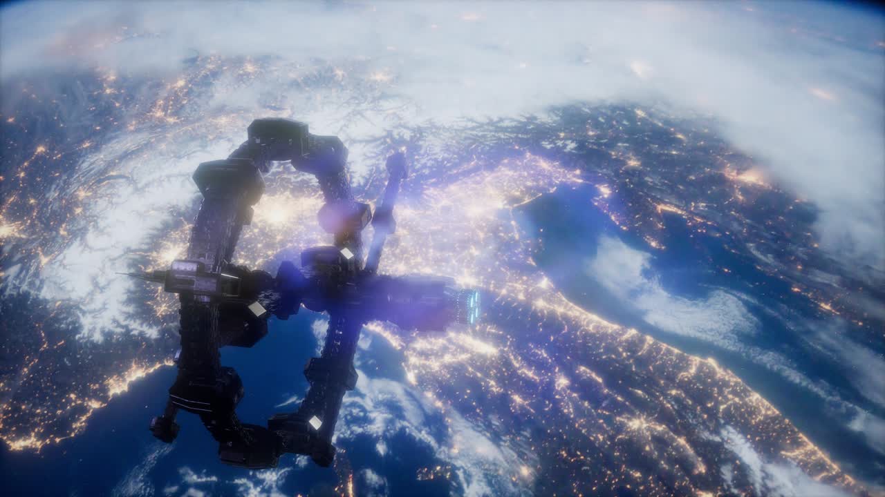 space ship over the earth seen from space.