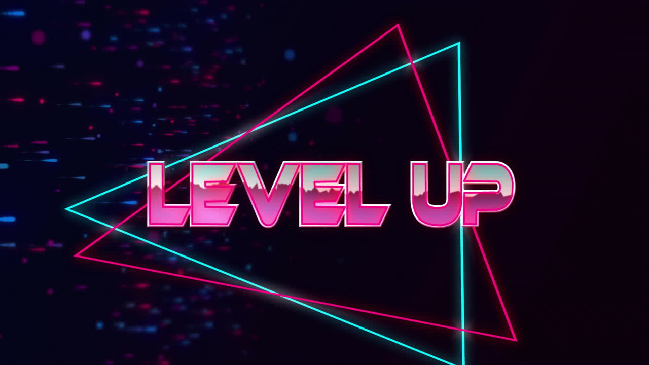 animación de texto de nivel superior sobre formas de neón