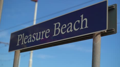 A-shot-of-a-Pleasure-Beach-sign-in-Blackpool,-England