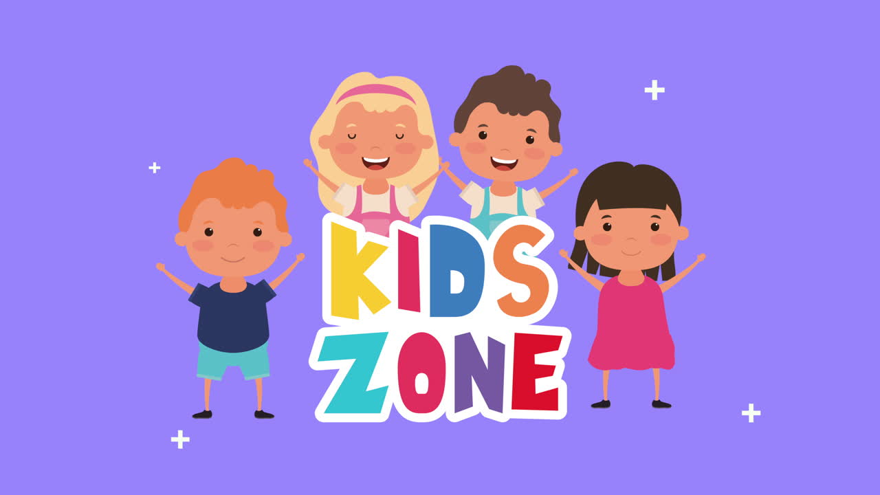 pequeño grupo de niños con letras de zona de niños
