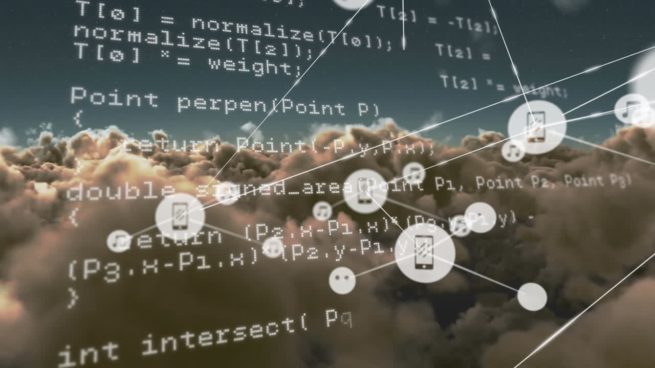web de iconos de conexión y procesamiento de datos contra nubes en el cielo