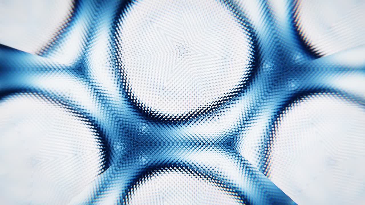 Dynamic Abstract Blue and White Geometric Kaleidoscope Pattern