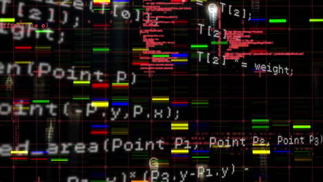 Animation of data processing over dark background