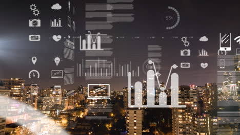 animation of data processing with city in background