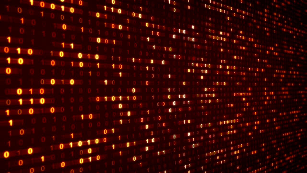 fondo digital abstracto con dígitos binarios rojos código tecnología de datos animación
