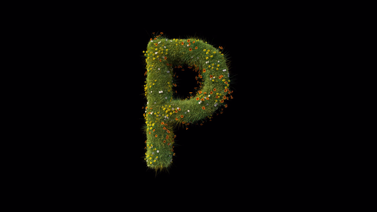 Erba verde e fiori formano la lettera P