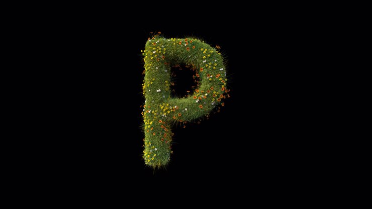Erba verde e fiori formano la lettera P