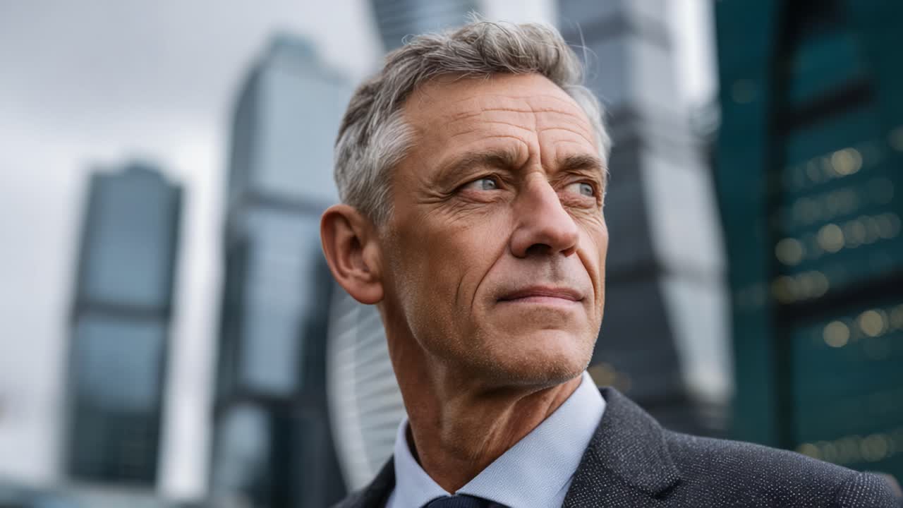 Confident Businessman in Urban Landscape: A Portrait Series Highlighting Leadership and Vision in a Modern City Environment
