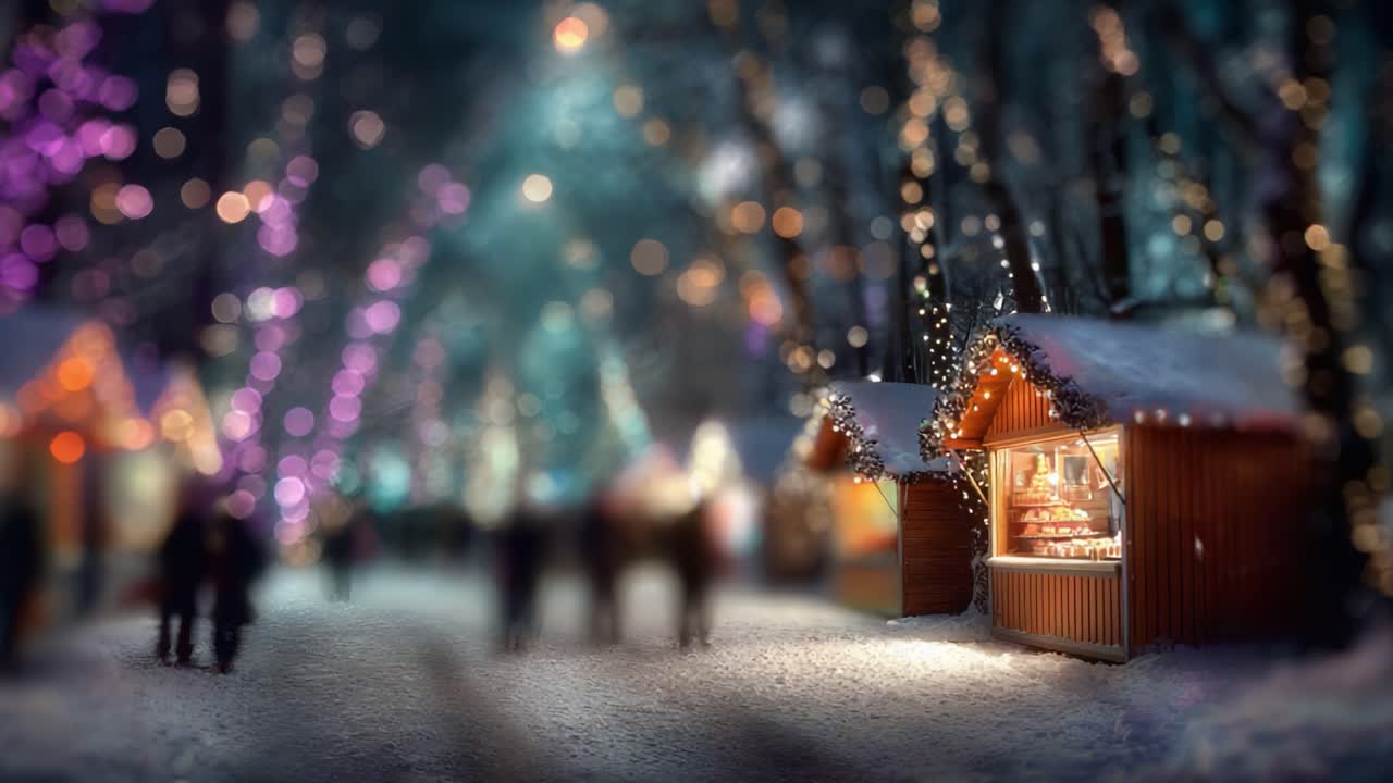 Enchanting Winter Market at Night with Twinkling Lights and Cozy Stalls Inviting Visitors to Explore Festive Delights in a Magical Atmosphere