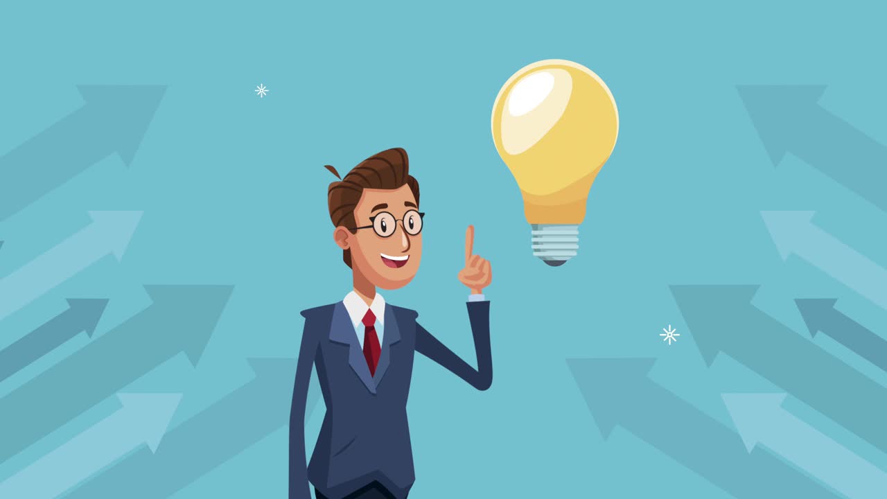 elegant businessman with bulb character