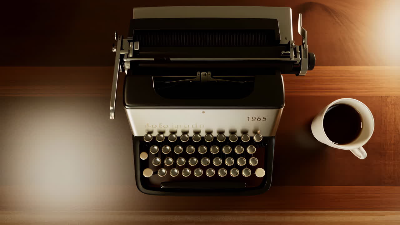 Vintage Typewriter and Coffee on a Wooden Desk