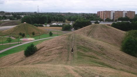 Swedish man running in the field exercising in hyllie malmo