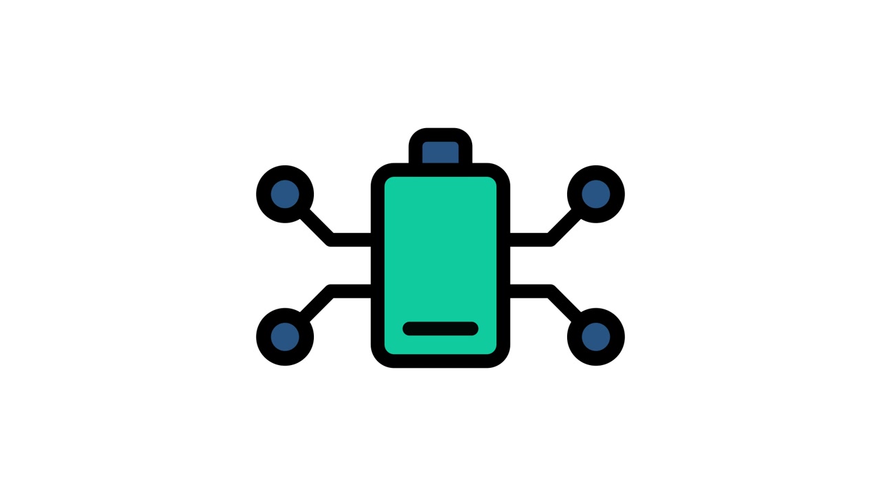 Icona animata digitale di batteria con connessioni di rete