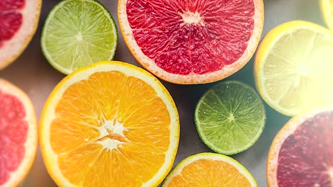 motion background of citrus fruit in colorful arrangement