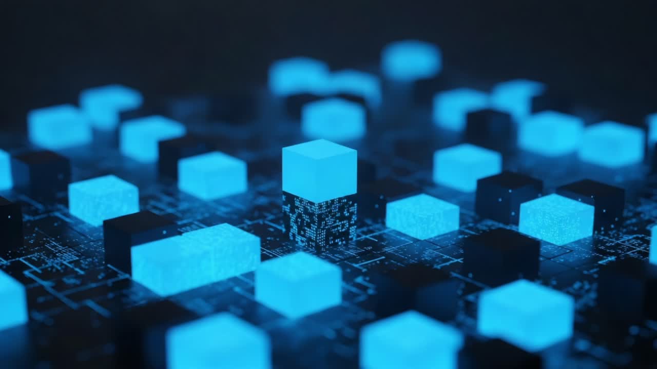 Exploring the Digital Realm: An Abstract Representation of Neon Cubes on a Circuit Board, Illuminating the Intersection of Technology and Artistry