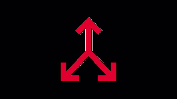 Animated Red Branching Arrow Symbol on Black Background