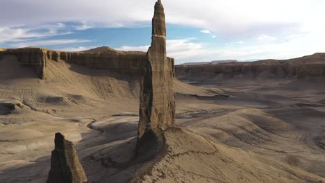 majestic stone spire in the desert: an aerial view