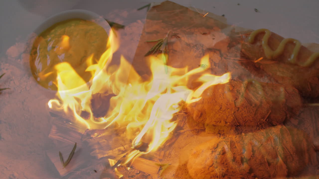 Flames rising, chef cooking with animation in school culinary class kitchen