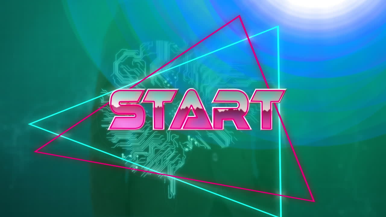 animación del inicio del texto metálico rosa, sobre líneas de neón, con un hombre de negocios usando la interfaz