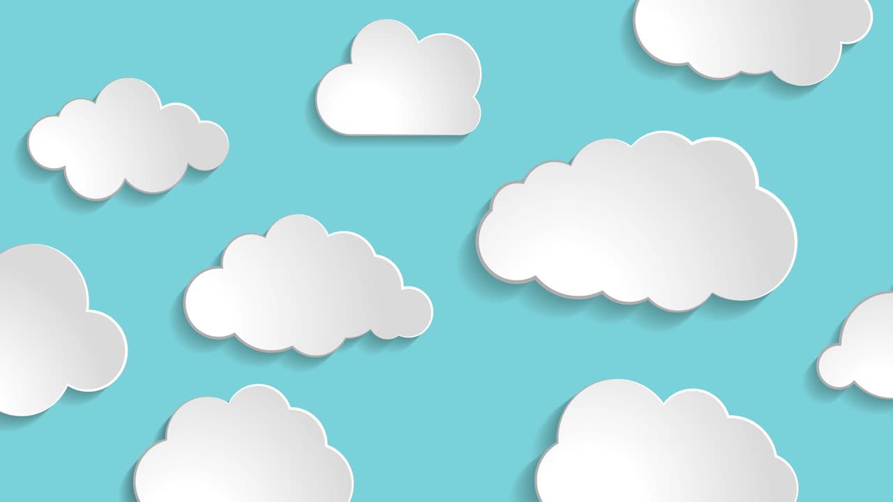 Cute 4k looped animation of blue sky with white clouds in paper cut style