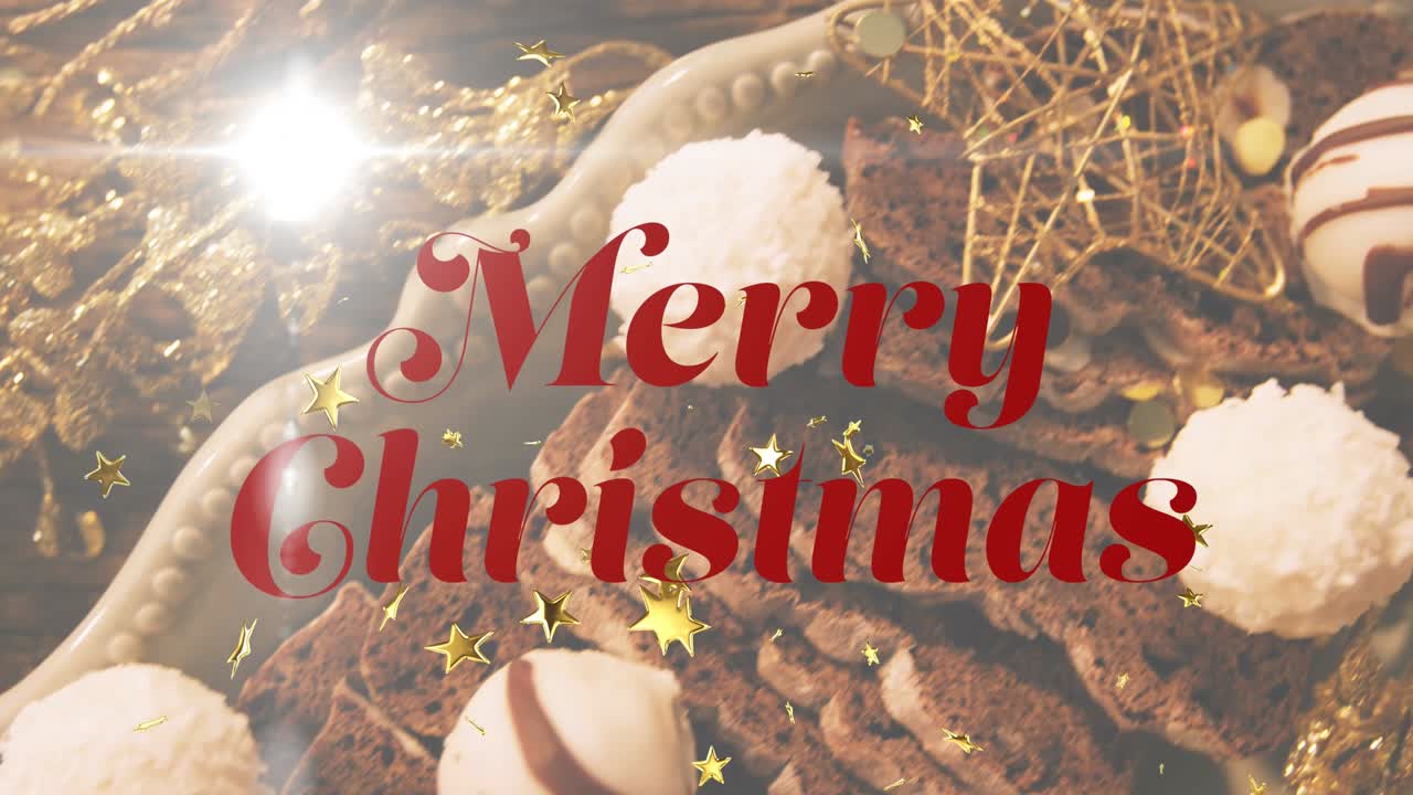 크리스마스 장식 위에 메리 크리스마스 텍스트의 애니메이션
